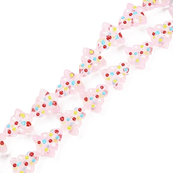 Handmade Bumpy Glass Beads Strands, Dyed & Heated, Dyed & Heated, with Enamel, Christmas Trees, Pink, 16~16.5x14.5~15x7~7.5mm, Hole: 1.2mm, about 22pcs/strand, 13.98~14.17 inch(35.5~36cm)