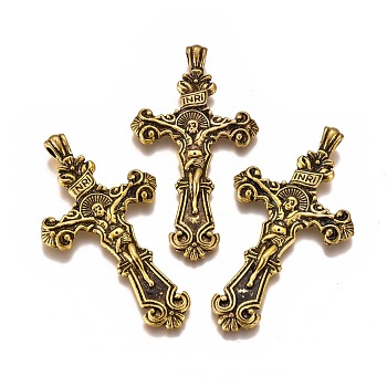 Alloy Pendants, for Easter, Crucifix Cross, Antique Golden, 56x31x3mm, Hole: 3mm