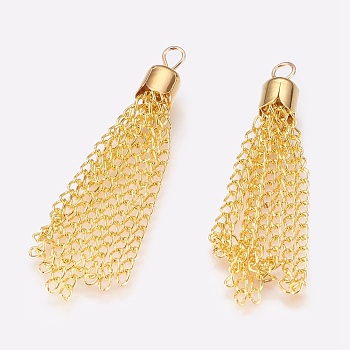 Curb Chain Tassels Pendants, with Iron Findings, Golden, 52x6.5mm