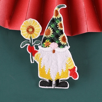Christmas Santa Claus Computerized Embroidery Cloth Self Adhesive Patches, Stick On Patch, Costume Accessories, Appliques, Dark Green, 60~80x39~55mm
