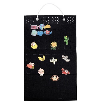 Felt & Plastic Jewelry Bag, with Polyester Cord & Iron Findings, Rectangle, Black, 52x32x0.35cm