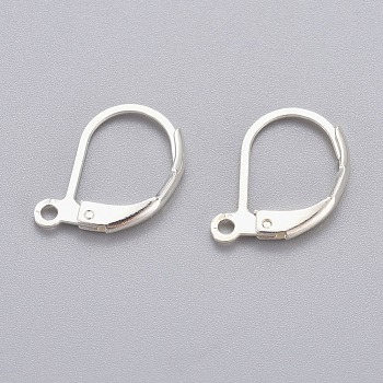 304 Stainless Steel Leverback Earring Findings, with Loop, Silver Color Plated, 15x10x1.5mm, Hole: 1.2mm, Pin: 1x0.8mm