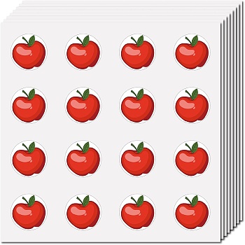 8 Sheets Plastic Waterproof Self-Adhesive Picture Stickers, Round Dot Cartoon Decals for Kid's Art Craft, Apple, 150x150mm, Sticker: 25mm