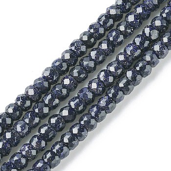Synthetic Blue Goldstone Beads Strands, Faceted, Rondelle, 3x2mm, Hole: 0.7mm, about 172pcs/strand, 14.96 inch(38cm)
