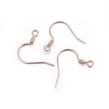 304 Stainless Steel Earring Hooks, Ear Wire, with Horizontal Loop, Rose Gold, 18.5x21x2mm, Hole: 2mm, 21 Gauge, Pin: 0.7mm