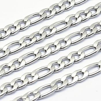 201 Stainless Steel Figaro Chain Necklaces, with Lobster Claw Clasps, Stainless Steel Color, 19.6 inch(50cm)