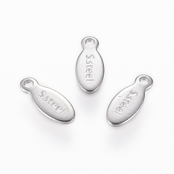 304 Stainless Steel Charms, Chain Extender Teardrop, Oval with Word Steel, Stainless Steel Color, 10x4mm, Hole: 1mm