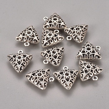 Tibetan Style Alloy Pendants, Hollow Triangle, Antique Silver, 19x17x7mm, Hole: 1.5mm