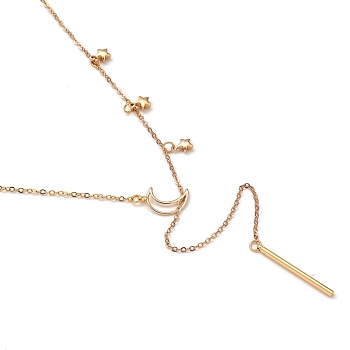 Brass Lariat Necklaces, with 304 Stainless Steel Lobster Claw Clasps, Star & Bar & Moon, Golden, 30.15 inch(76.6cm)