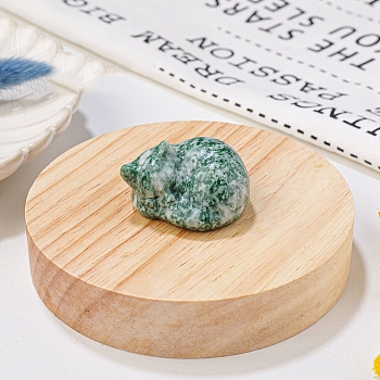 Natural Qinghai Jade Display Decorations, Reiki Energy Stone Figurine, Sleeping Cat, 33.5x39x23.5mm