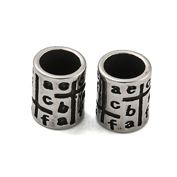 Column 304 Stainless Steel European Beads, Large Hole Beads, Antique Silver, Letter, 10x8mm, Hole: 6mm
