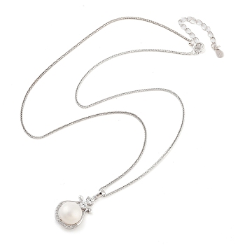 925 Sterling Silver Necklaces, Pearl and Cubic Zirconia Necklaces, Round, Platinum, 15.55 inch(39.5cm)