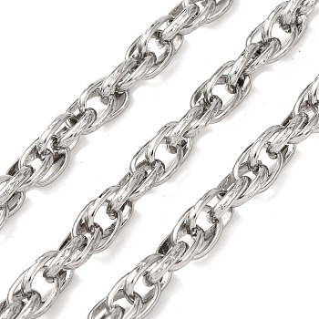 304 Stainless Steel Rope Chains, Unwelded, with Spool, Stainless Steel Color, 9x7x2mm