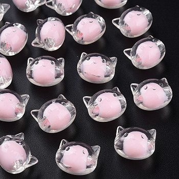 Transparent Acrylic Beads, Bead in Bead, Cat, Pink, 16x18.5x14.5mm, Hole: 3.5mm, about 78pcs/200g