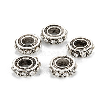 Alloy Rhinestone European Beads, Large Hole Beads, Antique Silver, Ring, Crystal, 11x3mm, Hole: 5mm(PALLOY-P257-01AS-B)