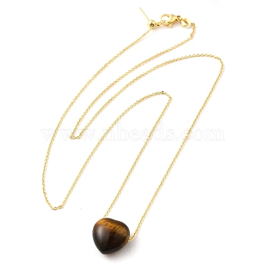 Natural Tiger Eye Heart Pendant Necklace with Golden Alloy Cable Chains(NJEW-G116-01B)-2
