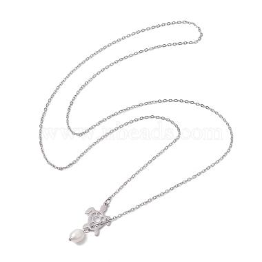 Natural Pearl & Hollow Turtle Lariat Necklaces(NJEW-JN04528-02)-3