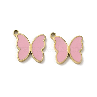 Real 18K Gold Plated Pink Butterfly Stainless Steel+Enamel Charms
