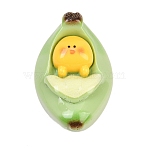 Opaque Resin Cabochons, Chick Laying on Banana Bed, Lawn Green, 30.5x20.5x15mm(RESI-B043-02A)