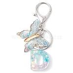 Butterfly Shape Resin & Acrylic Keychain, with Iron Rings, Letter D, 93.5mm, Pendant: 29.5~34x23.5~39.5x2~7.5mm(X1-KEYC-JKC01067-04)