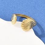 304 Stainless Steel Open Cuff Rings for Women, Golden, Shell Shape, 11.5mm, US Size 9 3/4(19.5mm)(RJEW-A089-01C-G)