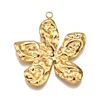 304 Stainless Steel Pendants, Textured, Flower Charm, Real 18K Gold Plated, 30x28x3mm, Hole: 2mm(X-STAS-M116-27G)