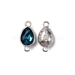 Alloy Glass Links, Connector Charms, Platinum, Teardrop, Blue Zircon, 18x9x4.5mm, Hole: 2mm(FIND-WH0110-038I)