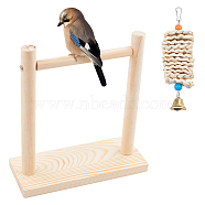 Parrot Perch Stand, Natural Wood Bird Stand, Perches, with Corn Husk Wind Chimes, for Bird Cage, BurlyWood, 21.7x20x8.1cm(AJEW-GA0001-82)