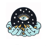 Hand & Crystal Ball Computerized Embroidery Cloth Iron on/Sew on Patches, Costume Accessories, Midnight Blue, 80x90mm(WG87415-01)