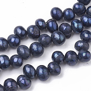 Natural Cultured Freshwater Pearl Beads Strands, Dyed, Oval, Black, 7~8x5~6mm, Hole: 0.5mm, about 80pcs/strand, 17.7 inch(PEAR-S013-07)