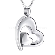 Stainless Steel Heart Pendant Urn Ashes Necklaces, Mini Cinerary Casket Pendant Cable Chain Necklaces, Stainless Steel Color, 0.79x0.79 inch(2x2cm)(PW-WG8DE50-01)