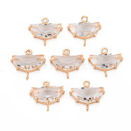 Transparent Faceted Glass Connector Charms, with Light Gold Tone Brass Findings, Cadmium Free & Lead Free, Half Flat Round, Clear, 14.5x16.5x5.5mm, Hole: 1.2mm(GLAA-T021-25D-RS)