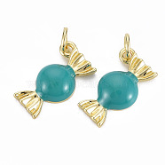 Brass Enamel Charms, with Jump Rings, Cadmium Free & Nickel Free & Lead Free, Real 16K Gold Plated, Candy Shape, Dark Turquoise, 9.5x16x4mm, Jump Ring: 4.8x0.6mm, 3.6mm inner diameter(ENAM-S128-001O-NR)
