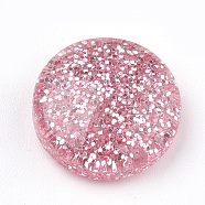 Resin Cabochons, with Glitter Powder, Flat Round, Pink, 13.5~14x4~6mm(CRES-S304-46D)