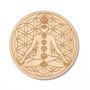 Wooden Carved Cup Mats, Heat Resistant Pot Mats, for Home Kitchen, Flat Round, Chakra Theme, 10x0.25cm(DIY-B060-04A)