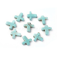 Natural Howlite Cabochons, Dyed, Cross, Turquoise, 15x15x4mm(TURQ-L031-031A)