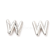 Brass Hollow Out Initial Letter Stud Earrings for Women, Platinum, Lead Free & Cadmium Free, Letter.W, 7x8x1.5mm, Pin: 0.8mm(EJEW-A044-01P-W)