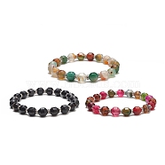 Dyed Natural Agate Beaded Stretch Bracelet Sets, Brass Rhinestone Jewelry for Women, Mixed Color, Inner Diameter: 2-1/2~2-5/8 inch(6.5~6.7cm), 3pcs/set(BJEW-JB09180)