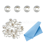 30Pcs 925 Sterling Silver Crimp Beads Cover, with 1Pc Suede Fabric Square Silver Polishing Cloth, Silver, 3x4x2mm(STER-DC0001-32)