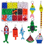 SUNNYCLUE DIY Ornament Accessories Making, with Resin Large Hole Beads, Iron Key Clasp Finding, Iron Split Key Rings and Polyester Cord, Mixed Color, 14x108x30mm(DIY-SC0007-09)