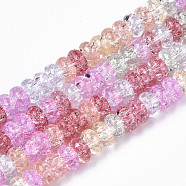 Transparent Crackle Glass Beads, Dyed & Heated, Rondelle, Colorful, 8x4mm, Hole: 1.4mm, about 88pcs/strand, 15.35 inch(39cm)(X-GLAA-S192-003)