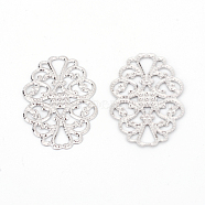 Iron Filigree Joiner Links, Etched Metal Embellishments, Platinum, 31x20x0.5mm, Hole: 6x3.5mm(IFIN-T002-36P)