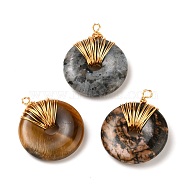 Donut/Pi Disc Natural Gemstone Pendants, Wire Wrapped Pendants, with Eco-Friendly Copper Wire, Real 18K Gold Plated, 37x30.5x7mm, Hole: 3mm(PALLOY-JF00509)