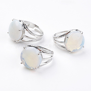 Adjustable Opalite Finger Rings, with Brass Findings, US Size 7 1/4(17.5mm), gemstone: 16mm(X-RJEW-F075-01P)