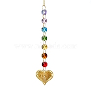 Iron Hanging Ornaments, Glass AB Color Octagonal Beads Tassel Suncatchers for Outdoor Garden Dcorations, Heart, 375mm, Heart: 195x43mm(AJEW-H154-04D)