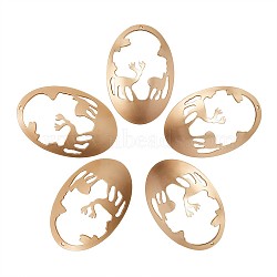 Smooth Surface Iron Pendants, Cadmium Free & Lead Free, Oval with Deer, Hollow, Matte Gold Color, 45x30x5.5mm, Hole: 1.4mm(IFIN-CJ0001-04-RS)