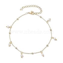 Soldered Brass Cable Chains Anklet, Natural Cultured Freshwater Pearl Anklet for Women, Golden, 9-1/8 inch(23.1cm)(AJEW-AN00574)