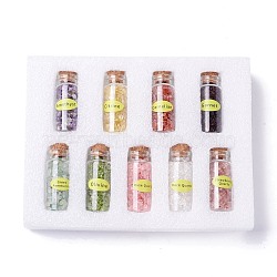 Transparent Glass Wishing Bottle Set Decoration, with Mixed Stone Chips inside, 55x21.5mm(DJEW-C008-01)