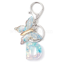 Butterfly Shape Resin & Acrylic Keychain, with Iron Rings, Letter D, 93.5mm, Pendant: 29.5~34x23.5~39.5x2~7.5mm(X1-KEYC-JKC01067-04)