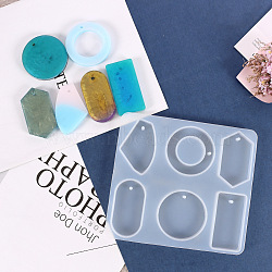 DIY Silicone Molds, Resin Casting Molds, For UV Resin, Epoxy Resin Jewelry Pendants Making, Geometric Shapes, White, 176x159x10mm, Hole: 3.5mm(AJEW-F030-11)